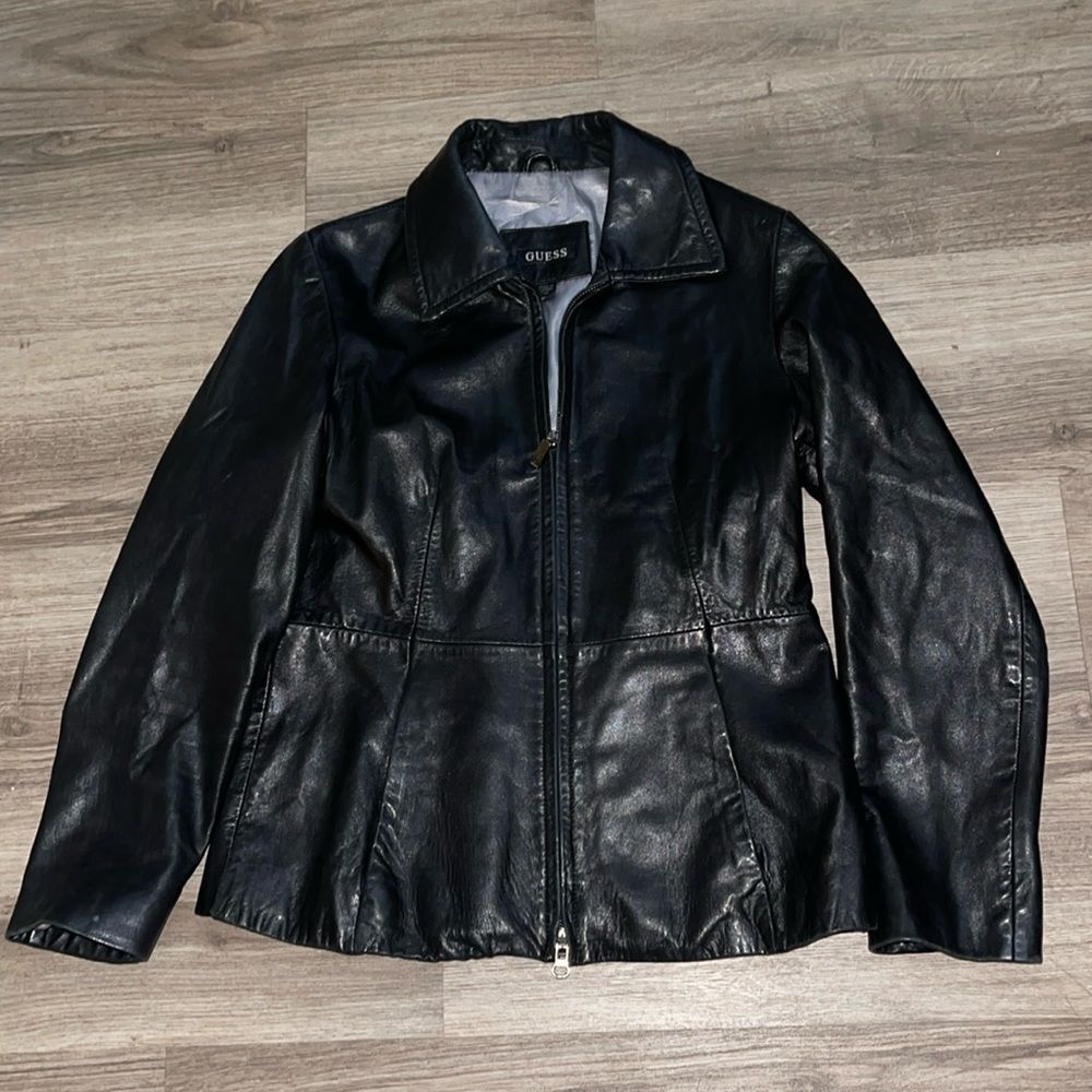 Guess Genuine Leather Jacket- Black- Women’s Medium